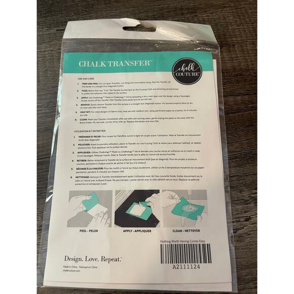 Chalk Couture  5X7  ‎ Reusable  Transfer "Nothing Worth Having Comes Eas… - Picture 5 of 6